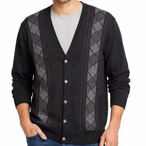 Vintage Arnold Palmer Men's Cardigan Sweater XL Black Gray Knit Button Up Layer